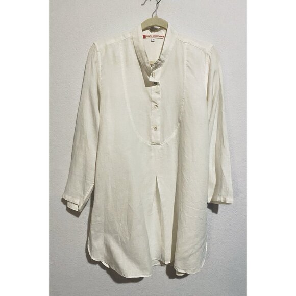 South Street Linen Top Womens M/L ivory White French Tunic Minimialist Lagenlook - Picture 1 of 7
